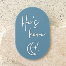 Load image into Gallery viewer, He's here - Moon and stars plaque