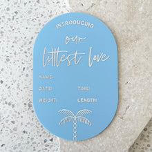 Load image into Gallery viewer, Baby Arrival Announcement Palm Plaque - includes white liquid chalk marker