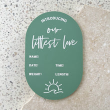 Load image into Gallery viewer, Baby Arrival Announcement Wave/Sun Plaque - includes white liquid chalk marker