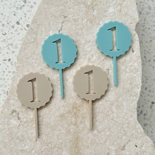 Load image into Gallery viewer, Wavy B'day Numbers - Cupcake/Food Toppers 4pk