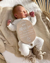 Load image into Gallery viewer, Baby Arrival Announcement Moon & Stars Plaque - includes white liquid chalk marker