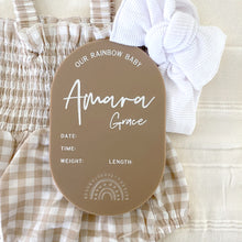 Load image into Gallery viewer, Personalised our rainbow baby announcement plaque - includes white liquid chalk marker