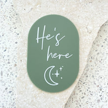 Load image into Gallery viewer, He's here - Moon and stars plaque