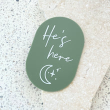 Load image into Gallery viewer, He's here - Moon and stars plaque