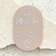 Load image into Gallery viewer, Baby Arrival Announcement Moon & Stars Plaque - includes white liquid chalk marker