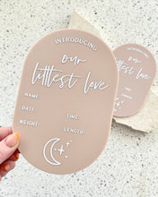 Load image into Gallery viewer, Baby Arrival Announcement Moon & Stars Plaque - includes white liquid chalk marker