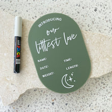 Load image into Gallery viewer, Baby Arrival Announcement Moon & Stars Plaque - includes white liquid chalk marker