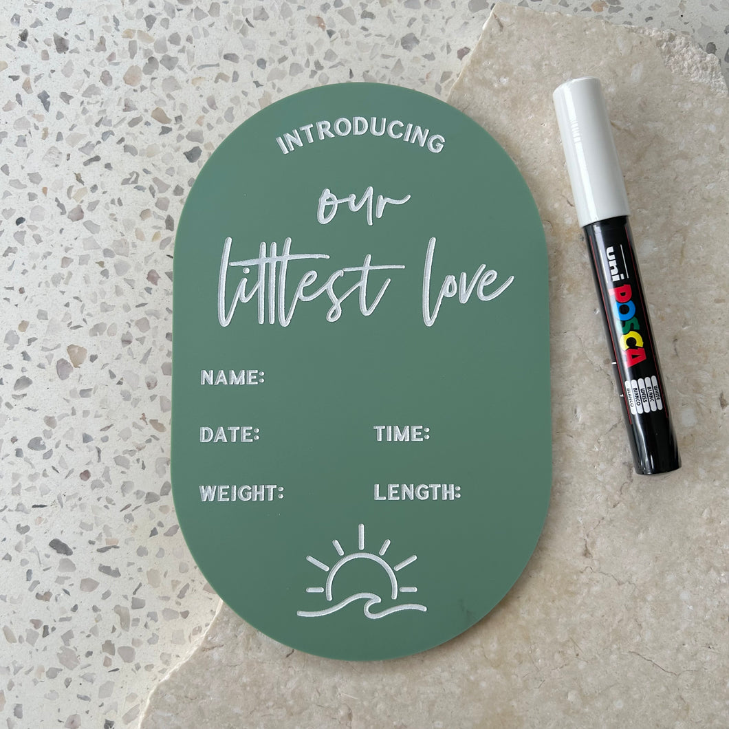 Baby Arrival Announcement Sun/Wave Plaque - includes white liquid chalk marker