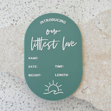 Load image into Gallery viewer, Baby Arrival Announcement Wave/Sun Plaque - includes white liquid chalk marker
