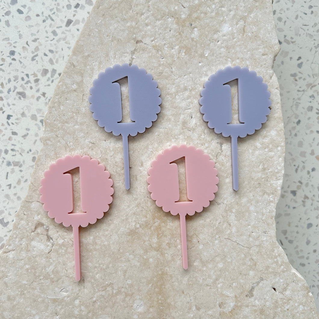 Scallop B'day Numbers - Cupcake/Food Toppers 4pk