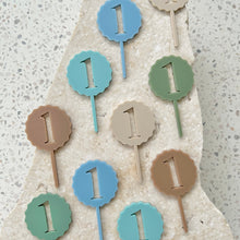 Load image into Gallery viewer, Wavy B&#39;day Numbers - Cupcake/Food Toppers 4pk
