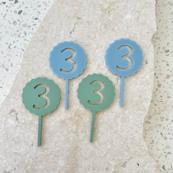 Wavy B'day Numbers - Cupcake/Food Toppers 4pk