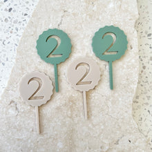 Load image into Gallery viewer, Wavy B&#39;day Numbers - Cupcake/Food Toppers 4pk
