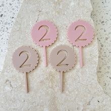 Load image into Gallery viewer, Scallop B&#39;day Numbers - Cupcake/Food Toppers 4pk
