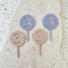 Load image into Gallery viewer, Scallop B&#39;day Numbers - Cupcake/Food Toppers 4pk

