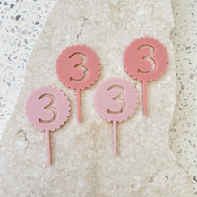 Load image into Gallery viewer, Scallop B&#39;day Numbers - Cupcake/Food Toppers 4pk
