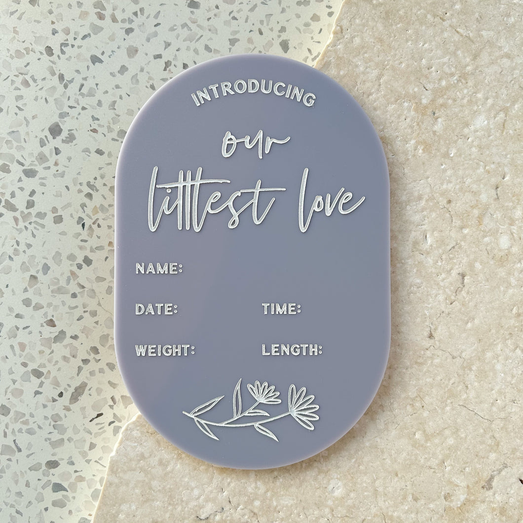 Baby Arrival Announcement Floral Plaque - includes white liquid chalk marker