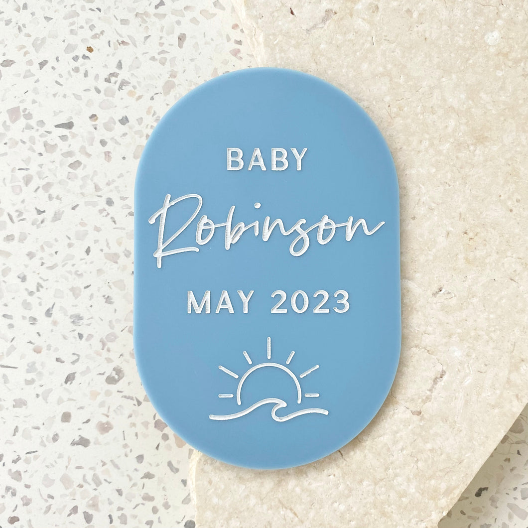 Personalised sun and wave - Pregnancy announcement plaque